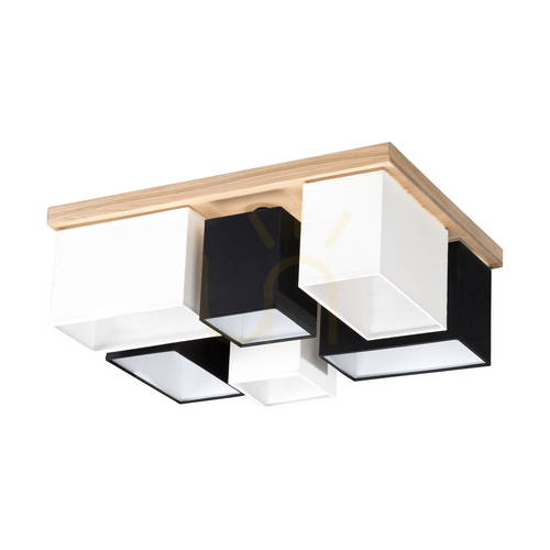 Check Paloma Ceiling Light, 6xE27, Max. 25W, Oiled Oak / White-Black, 55 cm Lampshade
