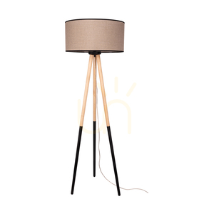 Panda Floor Lamp, 1xE27, Max. 60W, Birch-Black/Black, PVC Cable, Beige Linen Lampshade with Black Trim, Ø50 cm small 0