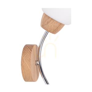 Parma Wood Wall Sconce 1xE27 Max. 60W Oiled Oak/Chrome Metal/White Glass Shade 16 cm small 2