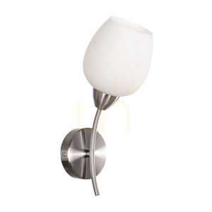 Parma Wall Sconce 1xE27 Max. 60W Satin Metal/White Glass Shade 16 cm small 0