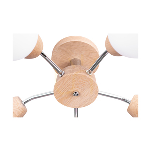 Parma Wood Ceiling Light, 5xE27, Max. 60W, Oiled Oak/Chrome Metal/White Glass Shade, Ø62 cm small 2