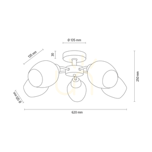 Parma Wood Ceiling Light, 5xE27, Max. 60W, Oiled Oak/Chrome Metal/White Glass Shade, Ø62 cm small 4