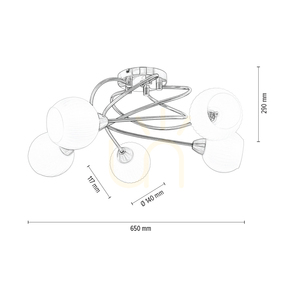 Pavia Ceiling Light, 5xE27, Max. 60W, Satin Metal/White Glass Shade, Ø65 cm small 4