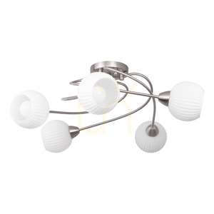 Pavia Ceiling Light, 5xE27, Max. 60W, Satin Metal/White Glass Shade, Ø65 cm small 0
