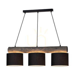 Pino Mix Pendant Light, 3xE27, Max. 40W, Stained Pine, Gray/Black Metal, Black PVC Cable, Anthracite Lampshade, 100 cm small 1