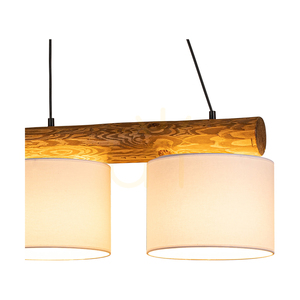 Pino Mix Pendant Light, 3xE27, Max. 40W, Brown-Stained Pine / Black Metal / Black PVC Cable / White Lampshade, 100 cm small 2
