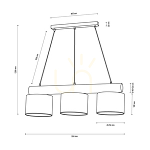 Pino Mix Pendant Light, 3xE27, Max. 40W, Brown-Stained Pine / Black Metal / Black PVC Cable / White Lampshade, 100 cm small 4