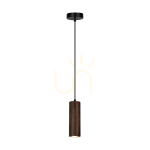 Pipe Pendant Light, Includes 1x GU10 LED (Max. 5W), Beech and Walnut Wood / Black Metal / Black PVC Cable, Ø 10 cm small 1