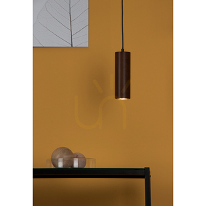 Pipe Pendant Light, Includes 1x GU10 LED (Max. 5W), Beech and Walnut Wood / Black Metal / Black PVC Cable, Ø 10 cm small 2