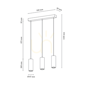 Pipe Pendant Light, Includes 3xGU10 LEDs (Max. 5W), Beech and Walnut Wood / Black Metal / Black PVC Cable (46 cm) small 5