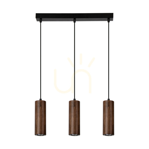 Check Pipe Pendant Light, Includes 3xGU10 LEDs (Max. 5W), Beech and Walnut Wood / Black Metal / Black PVC Cable (46 cm)