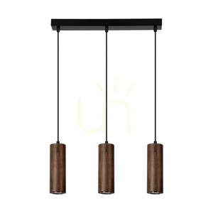 Pipe Pendant Light, Includes 3xGU10 LEDs (Max. 5W), Beech and Walnut Wood / Black Metal / Black PVC Cable (46 cm) small 0