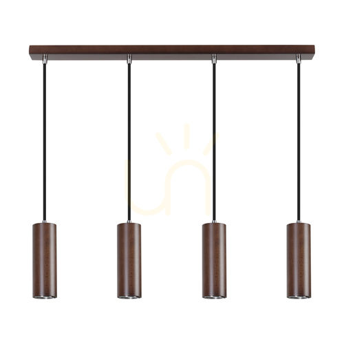 Check Pipe Pendant Light, Includes 4xGU10 LEDs (Max. 5W), Beech and Walnut Wood / Black Metal / Black PVC Cable (75 cm)