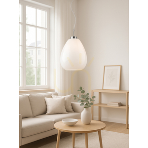 Piro Pendant Light, 1xE27, Max. 60W, Chrome Metal / Transparent PVC Cable / White Glass Shade, Ø25 cm small 1
