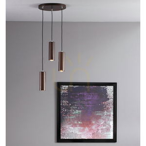 Pipe Pendant Light, Includes 3xGU10 LEDs (Max. 5W), Beech and Walnut Wood / Black Metal / Black PVC Cable, Ø30 cm small 1