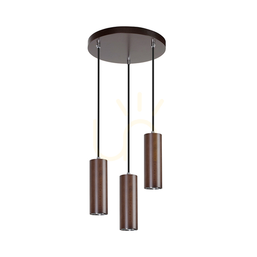 Check Pipe Pendant Light, Includes 3xGU10 LEDs (Max. 5W), Beech and Walnut Wood / Black Metal / Black PVC Cable, Ø30 cm
