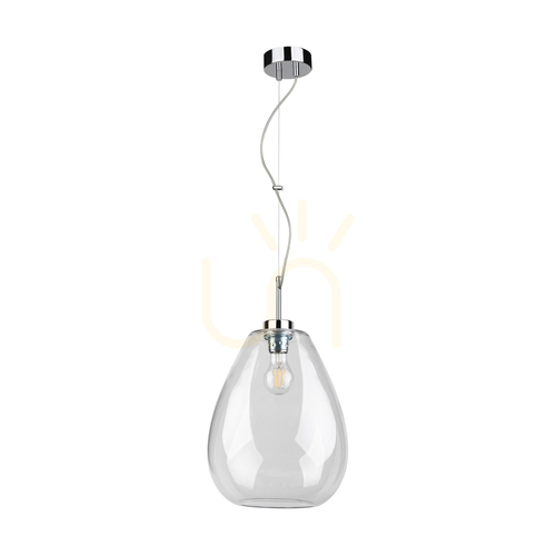 Check Piro Pendant Light, 1xE27, Max. 60W, Chrome Metal / Transparent PVC Cable / Transparent Glass Shade, Ø25 cm