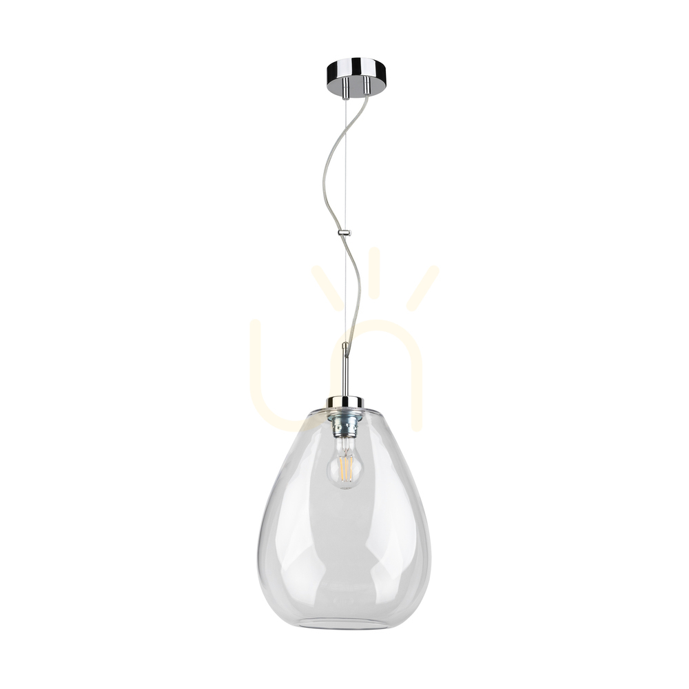 Piro Pendant Light, 1xE27, Max. 60W, Chrome Metal / Transparent PVC Cable / Transparent Glass Shade, Ø25 cm
