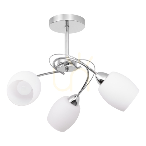 Check Pisa Ceiling Light, 3xE27, Max. 60W, Chrome Metal/White Glass Shade, Ø58 cm