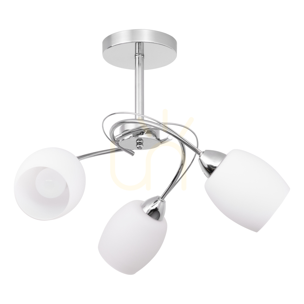 Pisa Ceiling Light, 3xE27, Max. 60W, Chrome Metal/White Glass Shade, Ø58 cm