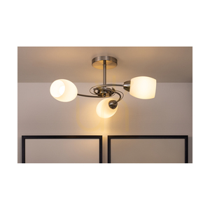 Pisa Ceiling Light, 3xE27, Max. 60W, Satin Metal/White Glass Shade, Ø58 cm small 3