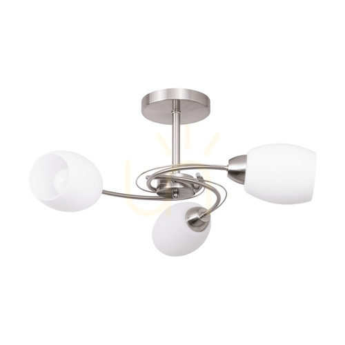 Check Pisa Ceiling Light, 3xE27, Max. 60W, Satin Metal/White Glass Shade, Ø58 cm