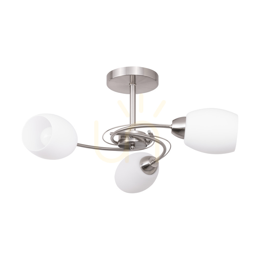 Pisa Ceiling Light, 3xE27, Max. 60W, Satin Metal/White Glass Shade, Ø58 cm