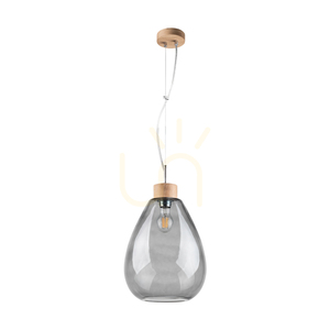 Piro Pendant Light, 1xE27, Max. 60W, Oiled Oak / Transparent PVC Cable / Smoked Glass Shade, Ø25 cm small 0