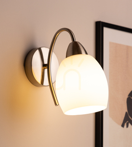Pisa Wall Sconce 1xE27 Max. 60W Satin Metal/White Glass Shade 21.5 cm small 2