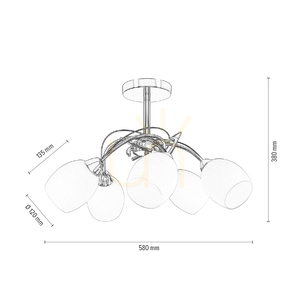 Pisa Ceiling Light, 5xE27, Max. 60W, Chrome Metal/White Glass Shade, Ø58 cm small 3