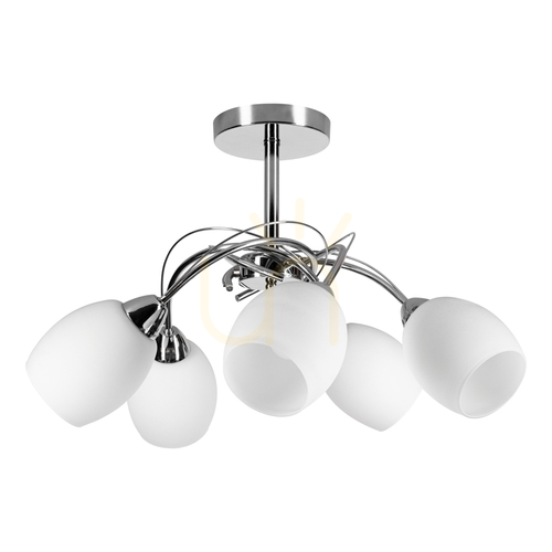 Check Pisa Ceiling Light, 5xE27, Max. 60W, Chrome Metal/White Glass Shade, Ø58 cm
