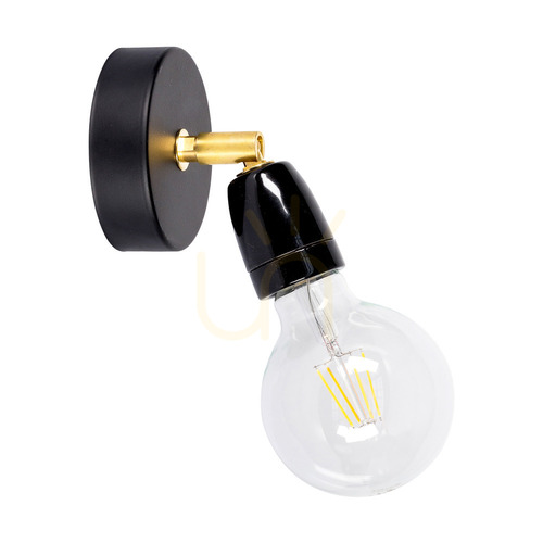 Check Porcia Wall Sconce 1xE27 Max. 25W Black-Gold Metal/Black Ceramic 13 cm