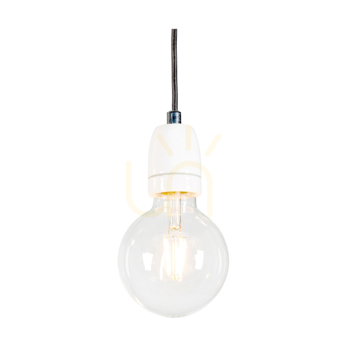 Check Porcia Pendant Light, 1xE27, Max. 60W, White Metal/Anthracite Braided Cable/White Ceramic, Ø10 cm