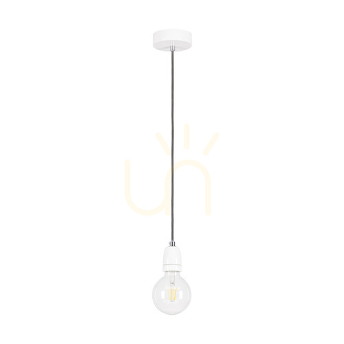 Check Porcia Pendant Light, 1xE27, Max. 60W, White Metal/Anthracite Braided Cable/White Ceramic, Ø10 cm