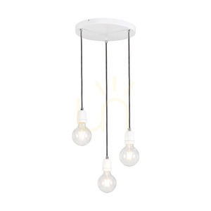Porcia Pendant Light, 3xE27, Max. 60W, White Metal/Anthracite Braided Cable/White Ceramic, Ø30 cm small 1