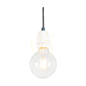 Porcia Pendant Light, 3xE27, Max. 60W, White Metal/Anthracite Braided Cable/White Ceramic, Ø30 cm small 2