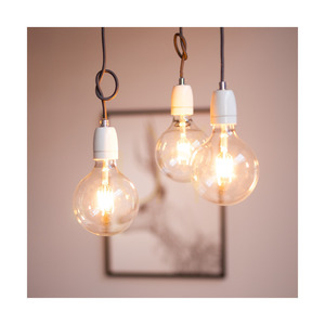 Porcia Pendant Light, 3xE27, Max. 60W, White Metal/Anthracite Braided Cable/White Ceramic, Ø30 cm small 3