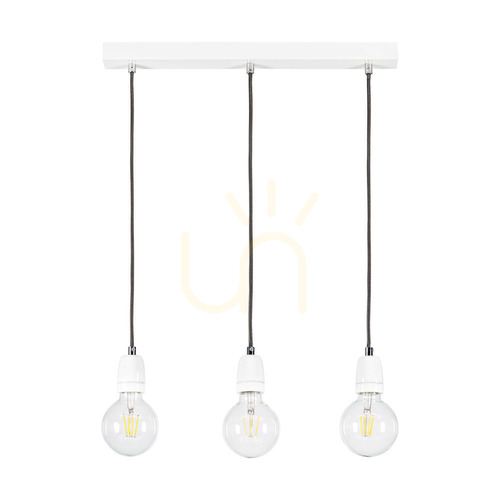 Check Porcia Pendant Light, 3xE27, Max. 60W, White Metal/Anthracite Braided Cable/White Ceramic, 52 cm