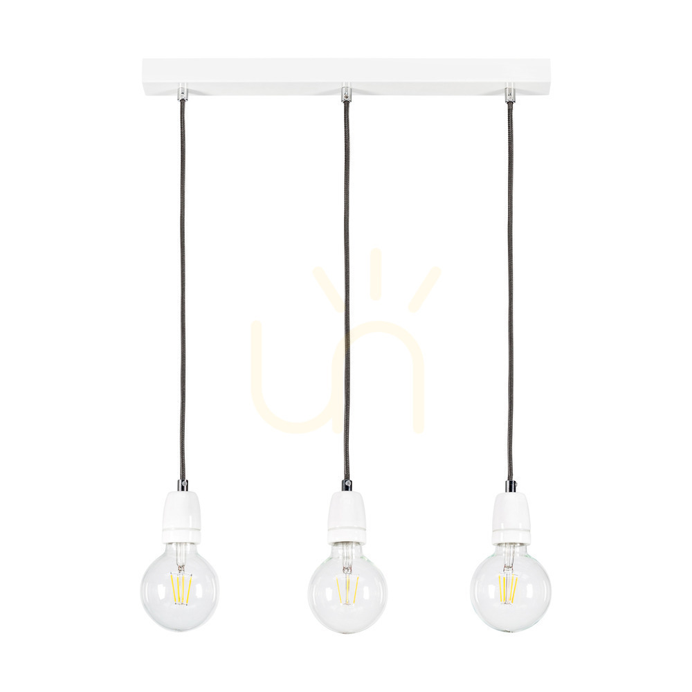 Porcia Pendant Light, 3xE27, Max. 60W, White Metal/Anthracite Braided Cable/White Ceramic, 52 cm