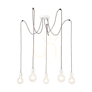 Porcia Pendant Light, 5xE27, Max. 60W, White Metal/Anthracite Braided Cable/White Ceramic, Ø15 cm small 1