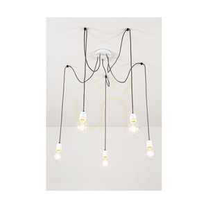 Porcia Pendant Light, 5xE27, Max. 60W, White Metal/Anthracite Braided Cable/White Ceramic, Ø15 cm small 3