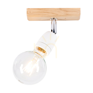 Porcia Wood Wall Sconce 1xE27 Max. 25W Oiled Oak/Chrome Metal/White Ceramic 13 cm small 1