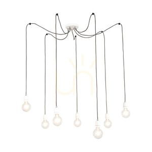 Porcia Pendant Light, 7xE27, Max. 60W, White Metal/Anthracite Braided Cable/White Ceramic, Ø15 cm small 1