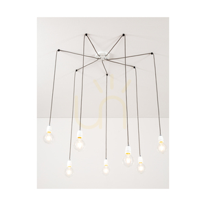 Porcia Pendant Light, 7xE27, Max. 60W, White Metal/Anthracite Braided Cable/White Ceramic, Ø15 cm small 3