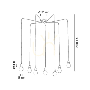Porcia Pendant Light, 7xE27, Max. 60W, White Metal/Anthracite Braided Cable/White Ceramic, Ø15 cm small 4
