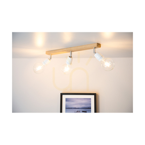 Porcia Wood Ceiling Light, 3xE27, Max. 25W, Oiled Oak/Chrome Metal/White Ceramic, 52 cm small 3