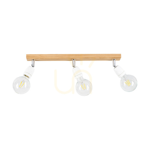 Check Porcia Wood Ceiling Light, 3xE27, Max. 25W, Oiled Oak/Chrome Metal/White Ceramic, 52 cm