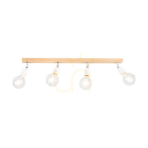 Porcia Wood Ceiling Light, 4xE27, Max. 25W, Oiled Oak/Chrome Metal/White Ceramic, 75 cm small 1