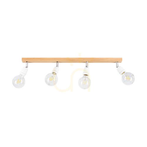 Check Porcia Wood Ceiling Light, 4xE27, Max. 25W, Oiled Oak/Chrome Metal/White Ceramic, 75 cm