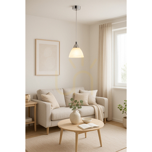 Prahas Pendant Light, 1xE14, Max. 40W, Chrome Metal / Transparent PVC Cable / White Glass Shade, Ø14 cm small 2